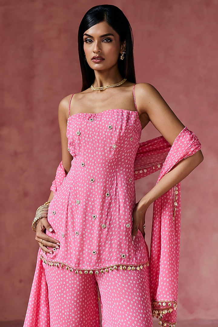 Pink Bandhani Sharara Set by Saanjh by Lea at Pernia's Pop Up Shop