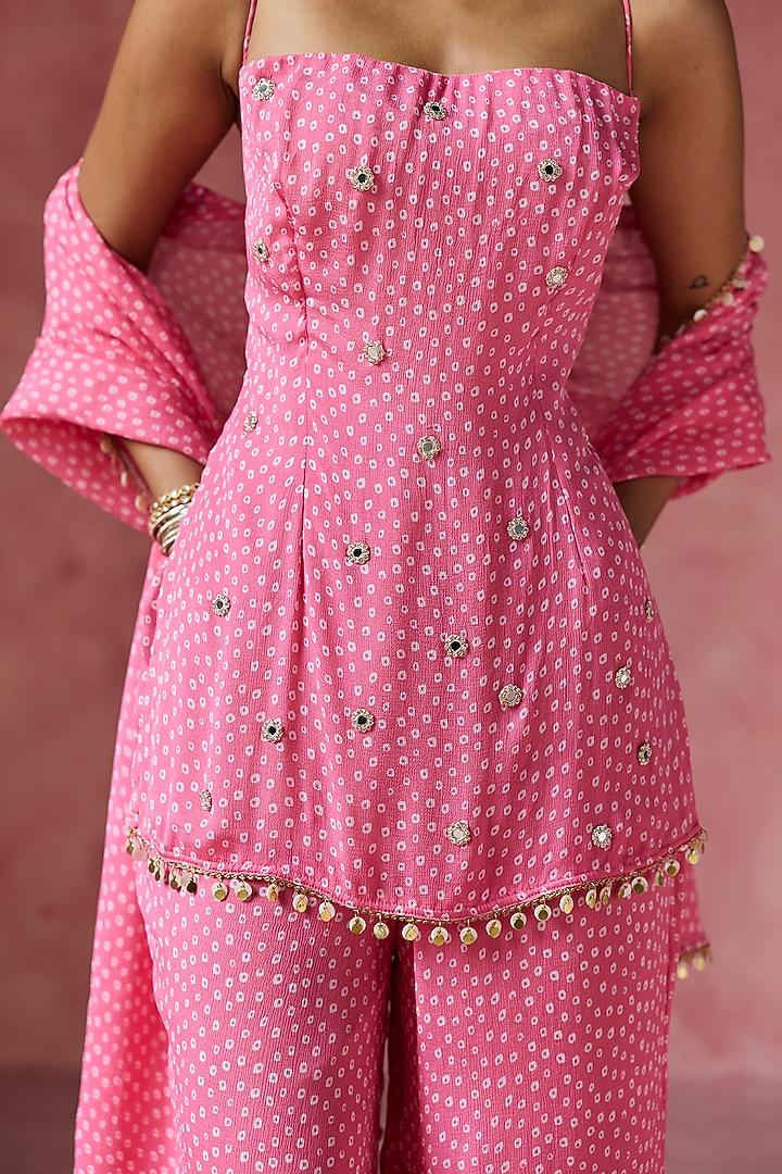 Pink Bandhani Sharara Set by Saanjh by Lea at Pernia's Pop Up Shop