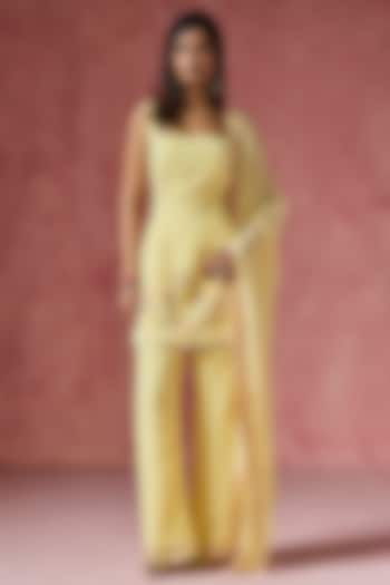 Yellow Chiffon Sharara Set by Saanjh by Lea at Pernia's Pop Up Shop