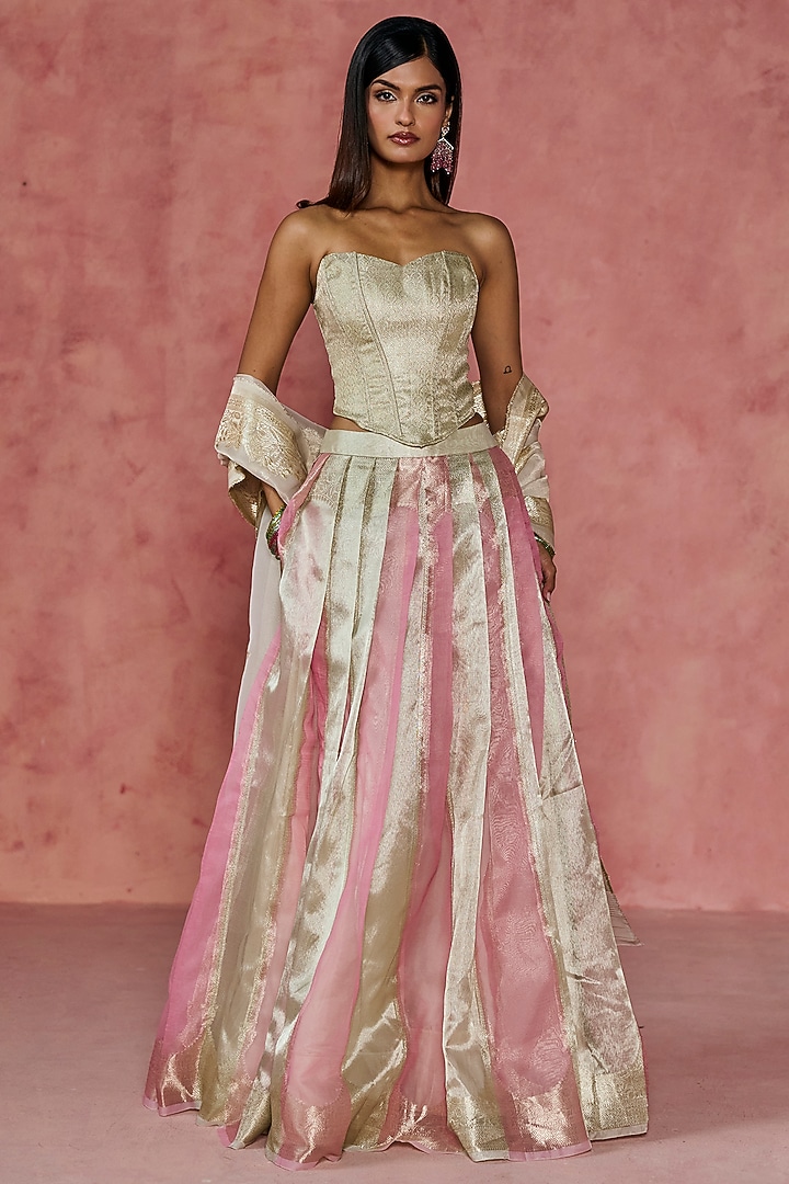 Multi-Colored Brocade Lehenga Set by Saanjh by Lea at Pernia's Pop Up Shop