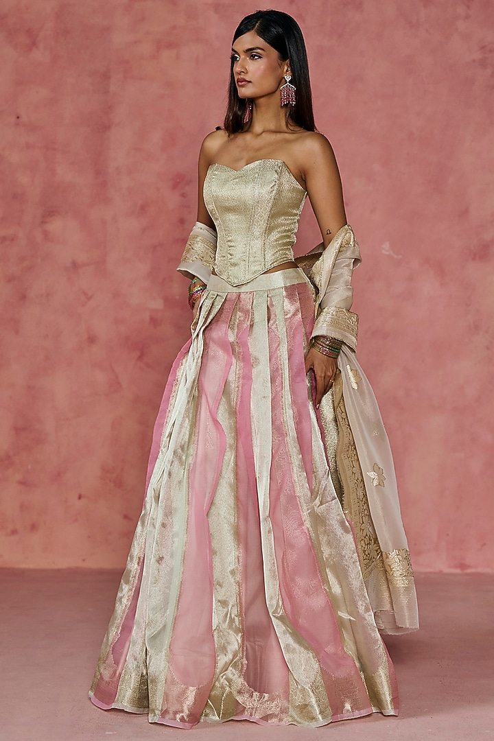 Multi-Colored Brocade Lehenga Set by Saanjh by Lea at Pernia's Pop Up Shop