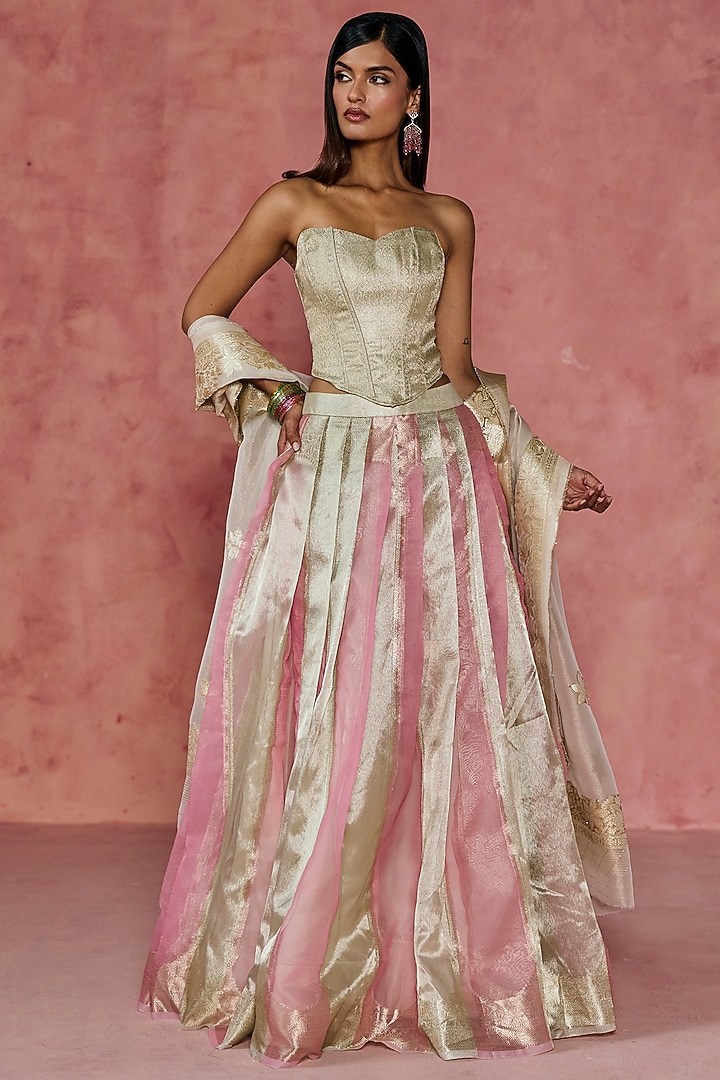 Multi-Colored Brocade Lehenga Set by Saanjh by Lea at Pernia's Pop Up Shop