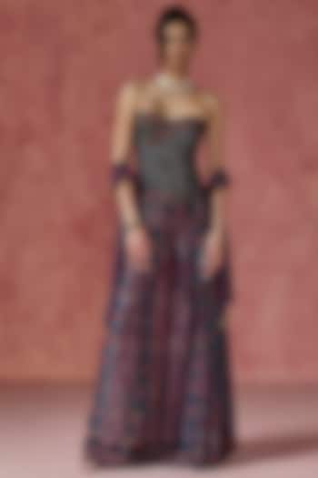 Blue Modal Printed Gharara Set by Saanjh by Lea at Pernia's Pop Up Shop