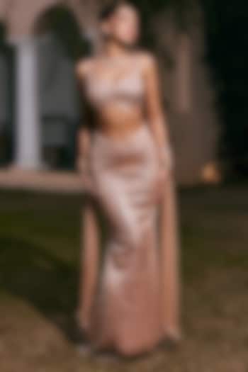 Nude Mesh Sequin Hand Embroidered Fish-Cut Wedding Lehenga Set by Saanjh by Lea at Pernia's Pop Up Shop