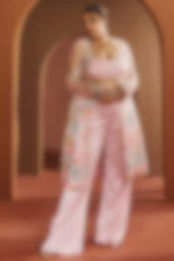 Baby Pink Soft Organza & Satin Hand Embroidered Co-Ord Set by Saanjh by Lea at Pernia's Pop Up Shop