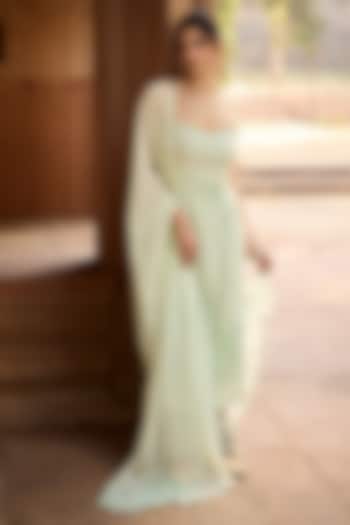 Pista Green Georgette Pearl Embroidered Kurta Set by Saanjh by Lea at Pernia's Pop Up Shop