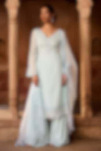 Baby Blue Georgette Machine Embroidered Kurta Set by Saanjh by Lea at Pernia's Pop Up Shop