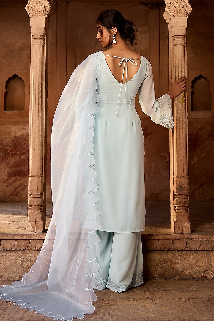 Baby Blue Georgette Machine Embroidered Kurta Set by Saanjh by Lea at Pernia's Pop Up Shop