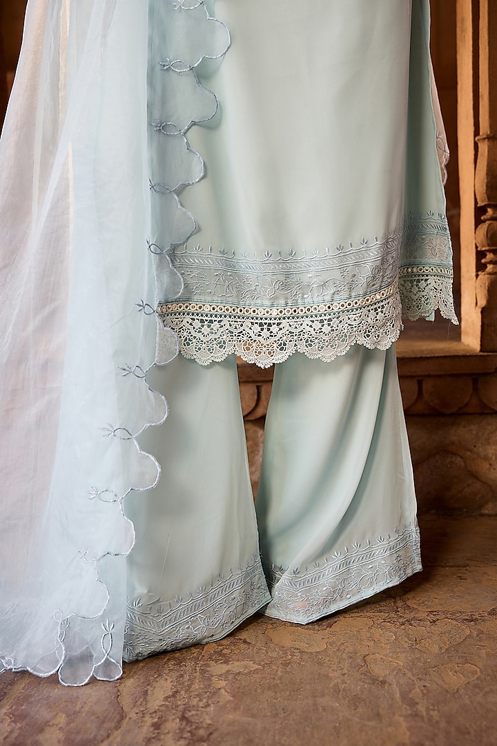 Baby Blue Georgette Machine Embroidered Kurta Set by Saanjh by Lea at Pernia's Pop Up Shop