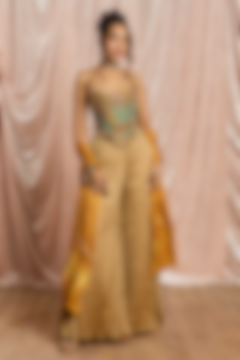 Multi-Colored Crinkled Satin Gharara Set by Saanjh by Lea at Pernia's Pop Up Shop