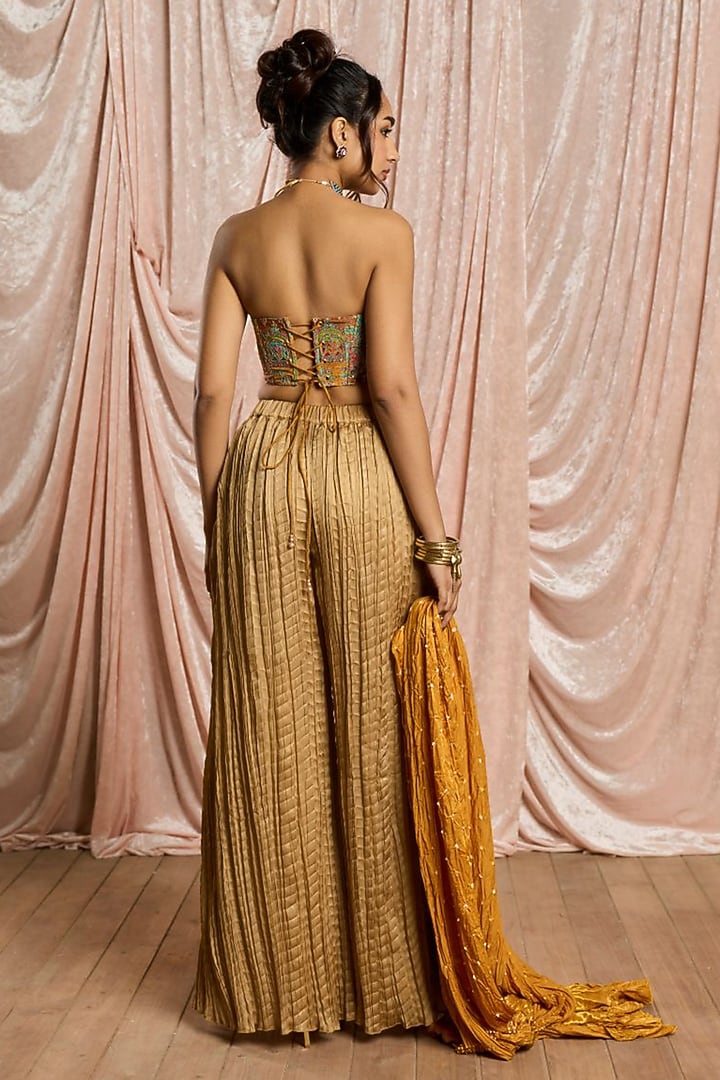 Multi-Colored Crinkled Satin Gharara Set by Saanjh by Lea at Pernia's Pop Up Shop