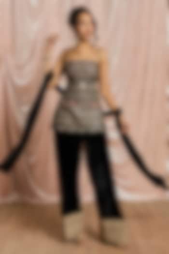 Black Velvet Embroidered Sharara Set by Saanjh by Lea at Pernia's Pop Up Shop