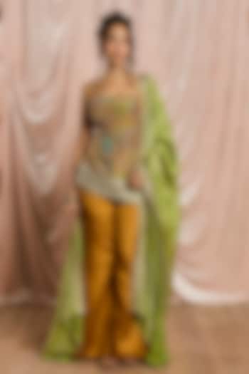 Multi-Colored Silk Blend Embroidered Kurta Set by Saanjh by Lea at Pernia's Pop Up Shop