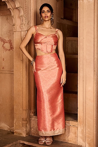 Orange Brocade Co-Ord Set by Saanjh by Lea