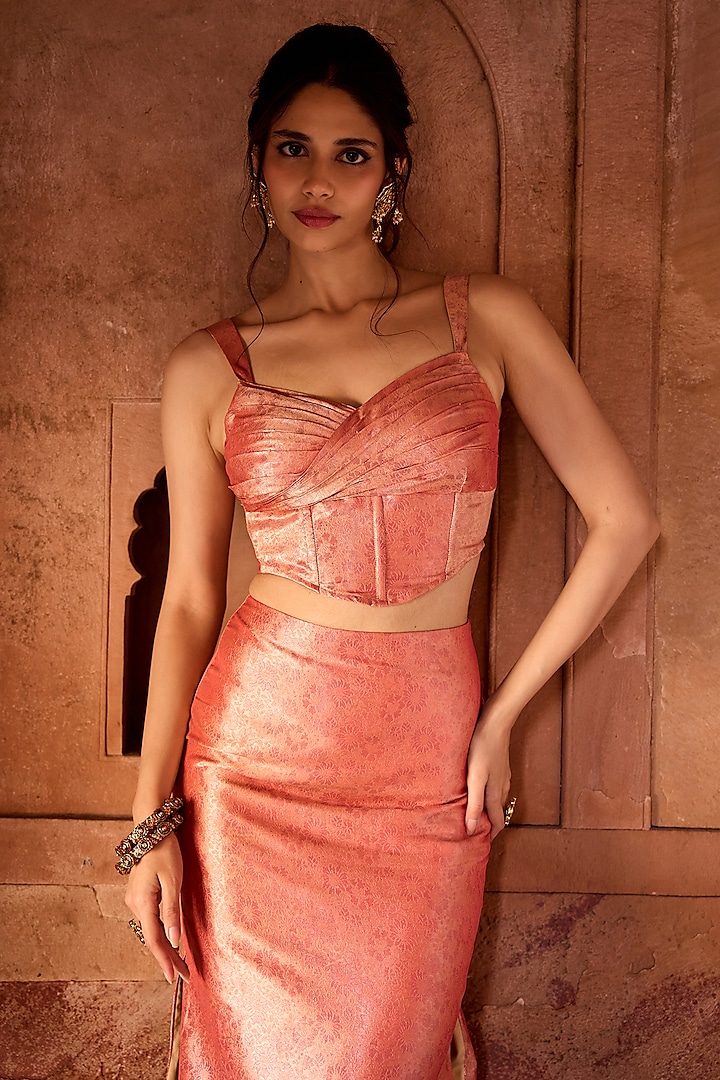 Orange Brocade Co-Ord Set by Saanjh by Lea at Pernia's Pop Up Shop
