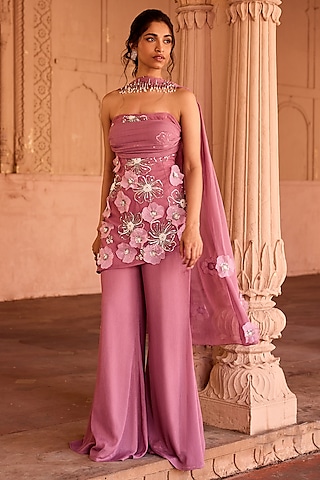 Women Georgette Pink Sequence embroidery work Kurta Set