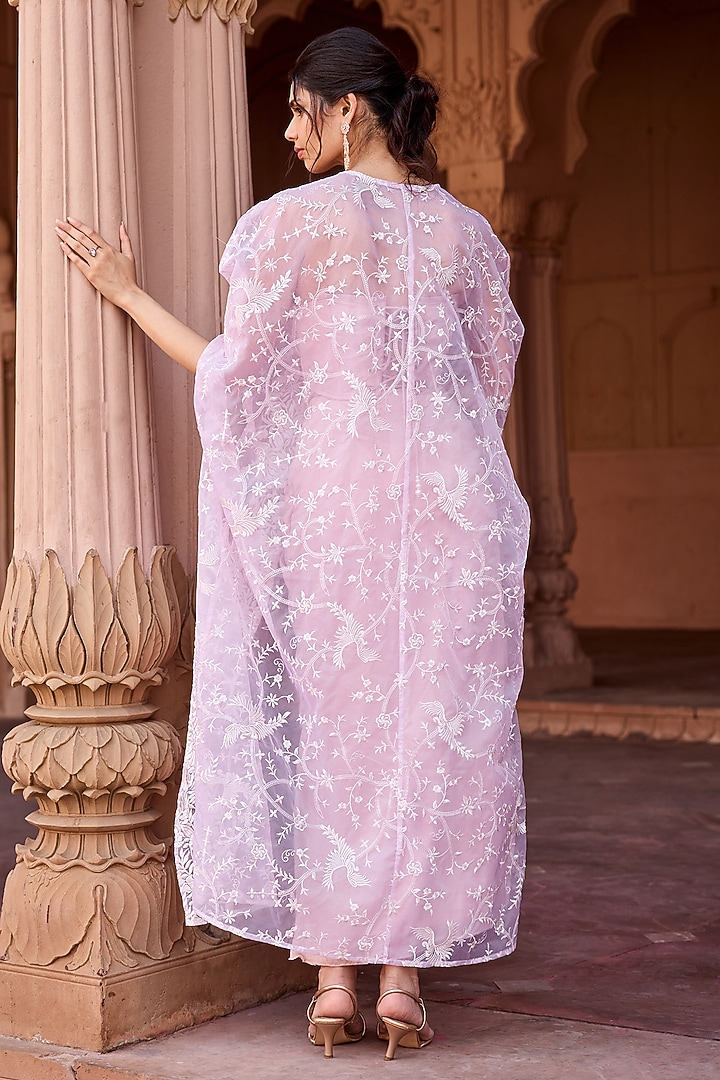Baby Pink Foil Printed Satin Draped Skirt Set by Saanjh by Lea at Pernia's Pop Up Shop