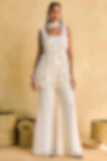 Ivory Georgette Wide-Leg Pant Set by Saanjh by Lea at Pernia's Pop Up Shop