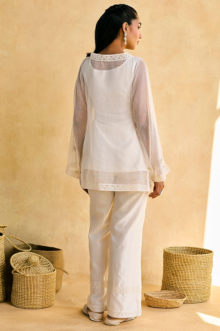 White Chanderi Pant Set by Saanjh by Lea at Pernia's Pop Up Shop
