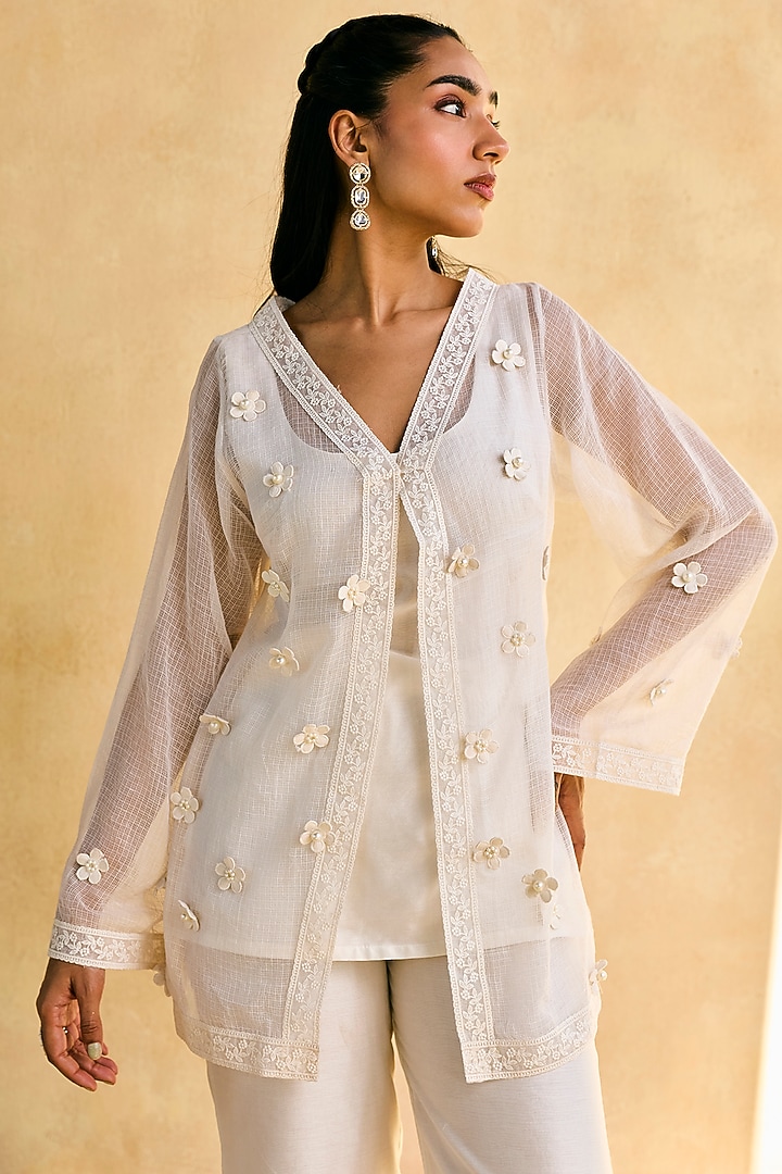 White Chanderi Pant Set by Saanjh by Lea at Pernia's Pop Up Shop