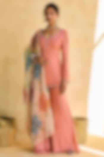 Pink Synthetic Flared Pant Set by Saanjh by Lea at Pernia's Pop Up Shop