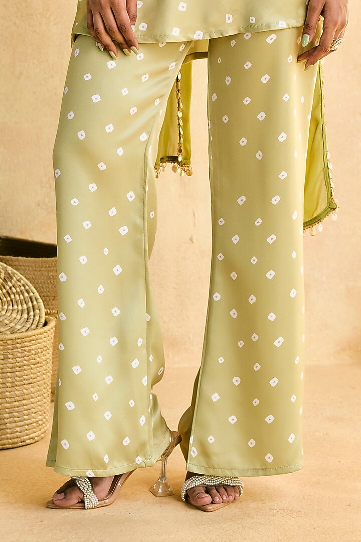 Green Modal Satin & Georgette Mirror Embellished Kurta Set by Saanjh by Lea at Pernia's Pop Up Shop