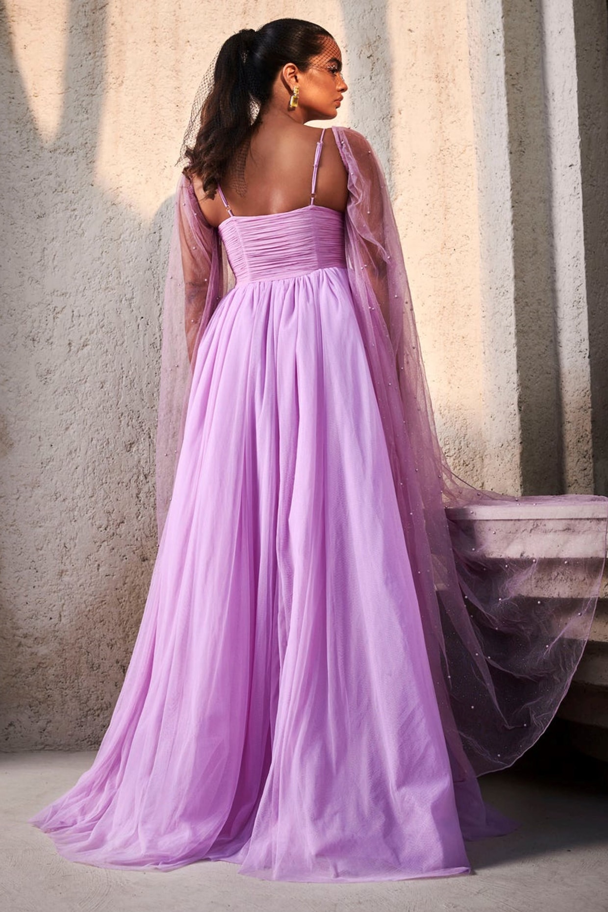 Lavender Chiffon & Tulle Corset Gown by Saanjh by Lea at Lavender Chiffon & Tulle Corset Gown by Saanjh by Lea at