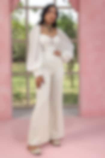 Off-White Georgette Hand & Machine Embroidered Co-Ord Set by Saanjh by Lea at Pernia's Pop Up Shop