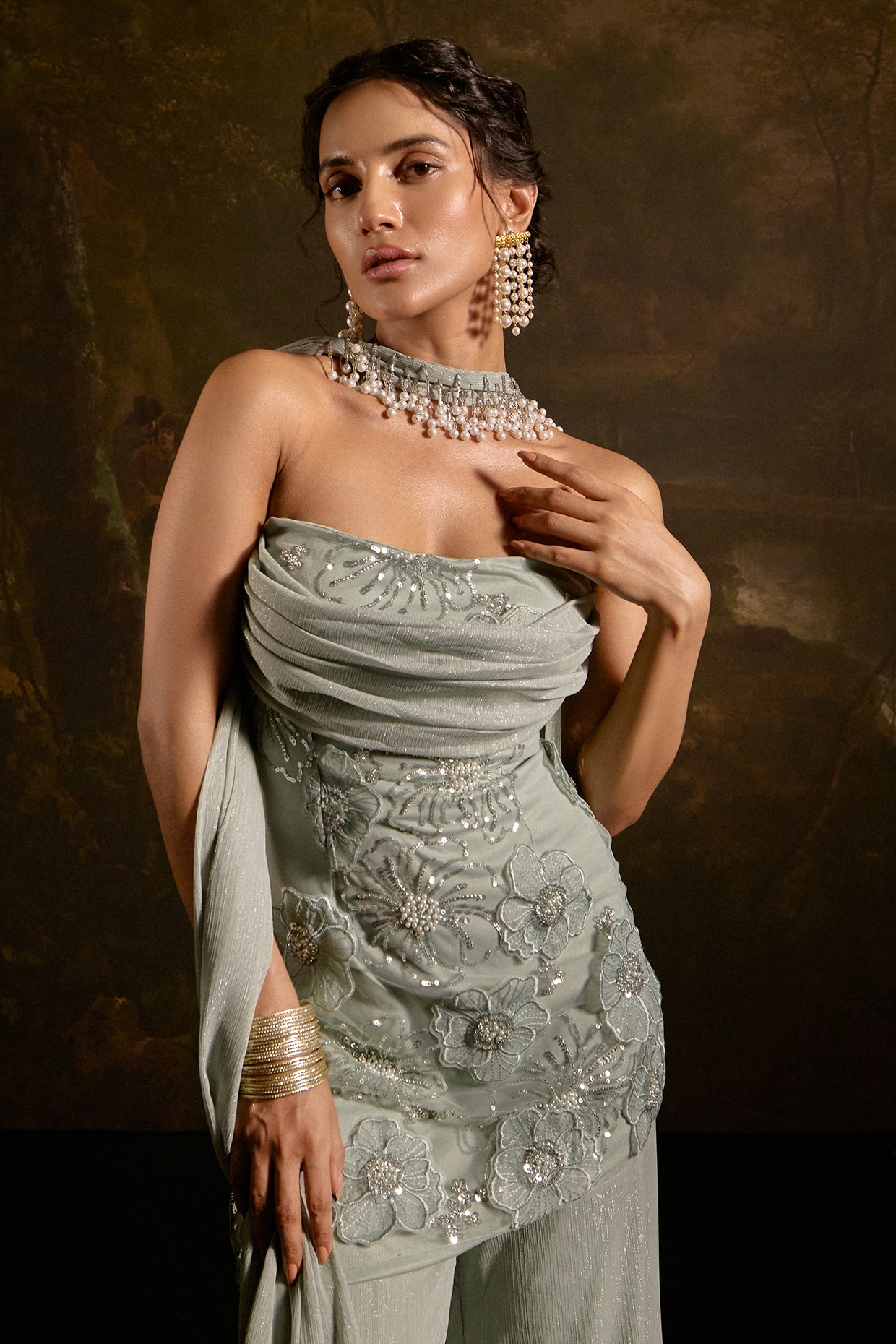 ワンピース sahara / Sheer Jacquard Docking Dress Sheer Jacquard Docking Dress｜シアージャガードドレス – MARTE