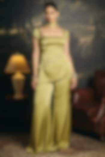 Henna Green Silk Sequin Hand Embroidered Kurta Set by Saanjh by Lea at Pernia's Pop Up Shop