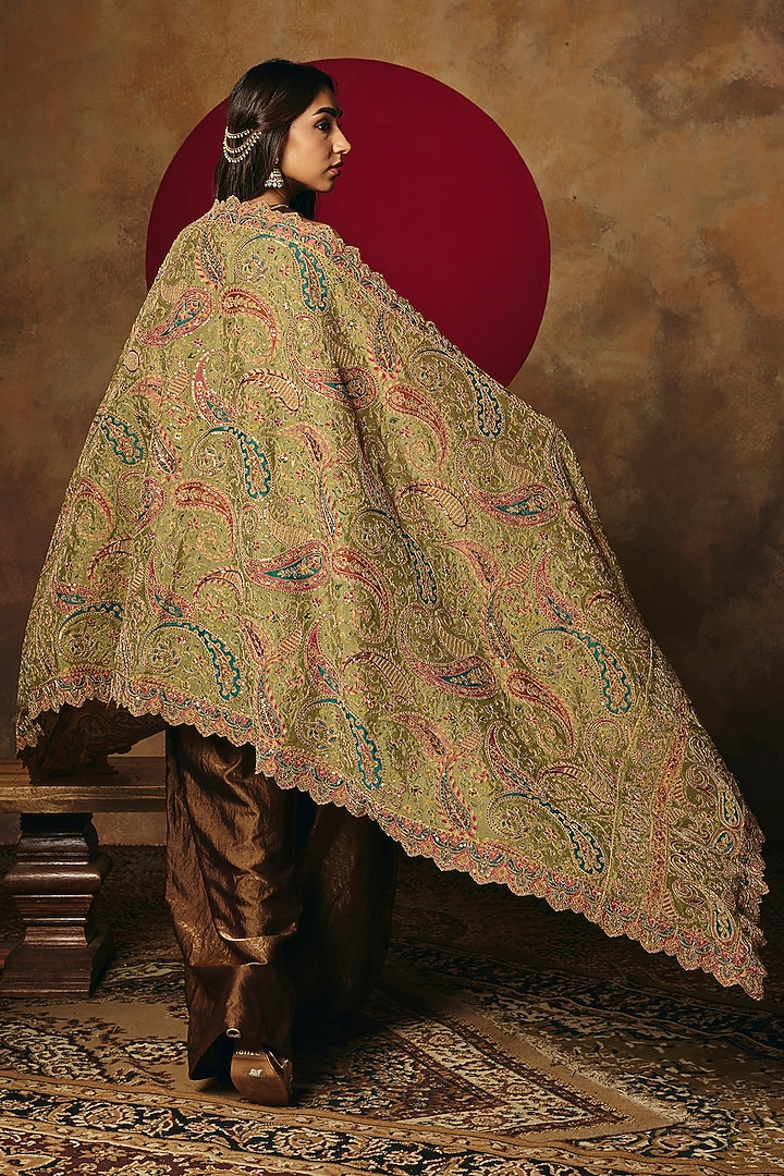 Bronze Satin Embroidered Kurta Set by Saanjh by Lea at Pernia's Pop Up Shop