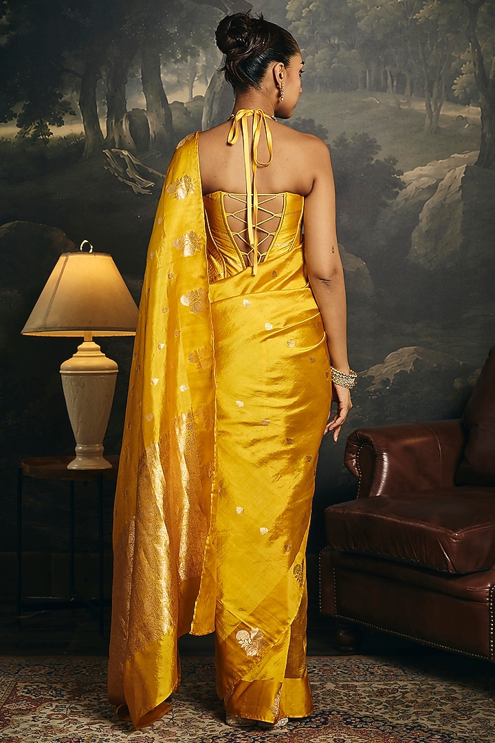 Yellow Banarasi Handwoven Wedding Saree Set by Saanjh by Lea at Pernia's Pop Up Shop