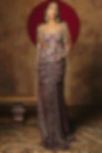 Purple Brocade & Georgette Skirt Set by Saanjh by Lea at Pernia's Pop Up Shop