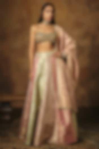 Multi-Colored Banarasi Brocade Kalidar Wedding Lehenga Set by Saanjh by Lea at Pernia's Pop Up Shop