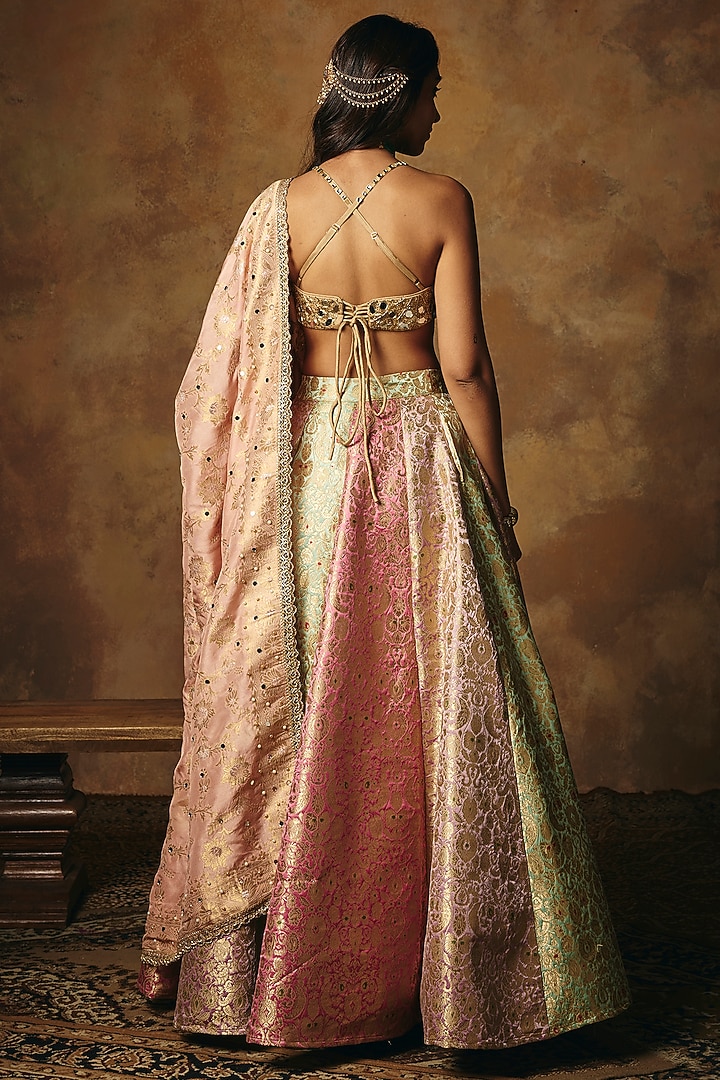 Multi-Colored Banarasi Brocade Kalidar Wedding Lehenga Set by Saanjh by Lea at Pernia's Pop Up Shop
