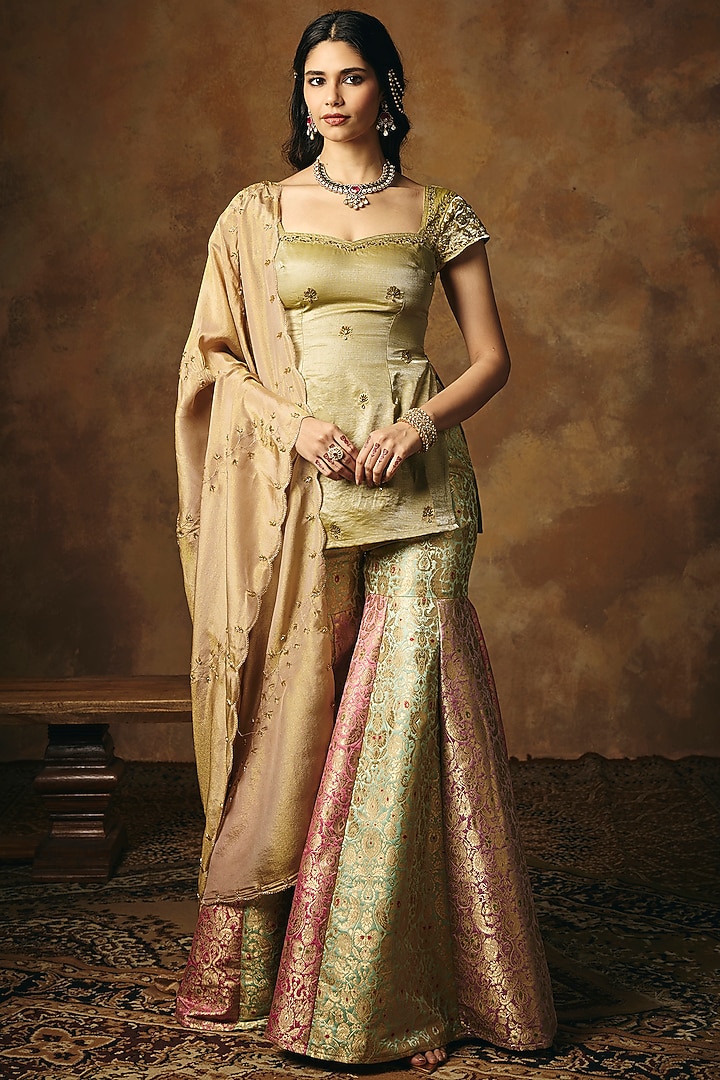 Multi-Colored Brocade Wedding Sharara Set by Saanjh by Lea at Pernia's Pop Up Shop