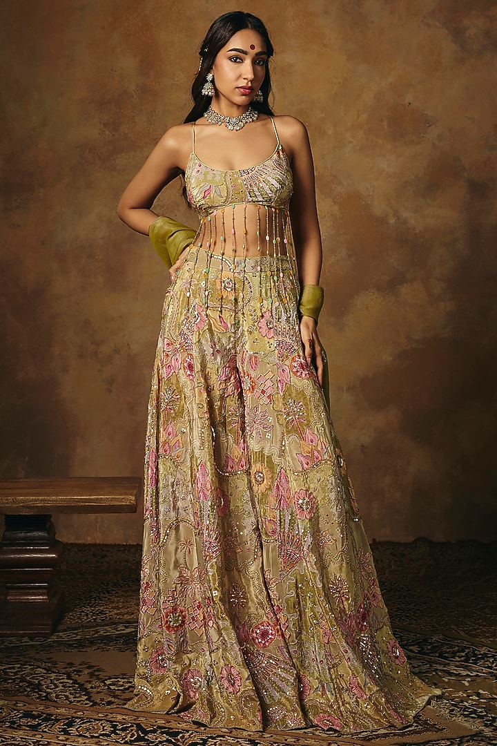 Green Tissue Gharara Set by Saanjh by Lea at Pernia's Pop Up Shop