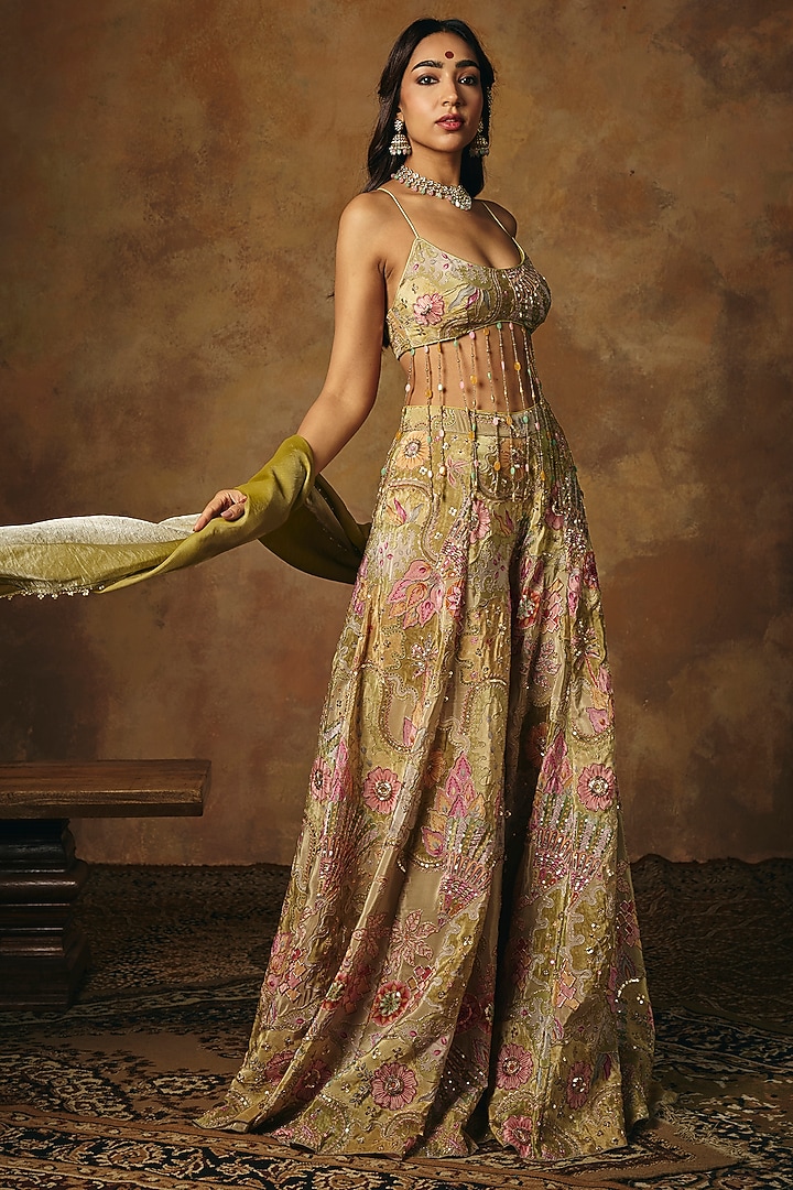 Green Tissue Gharara Set by Saanjh by Lea at Pernia's Pop Up Shop