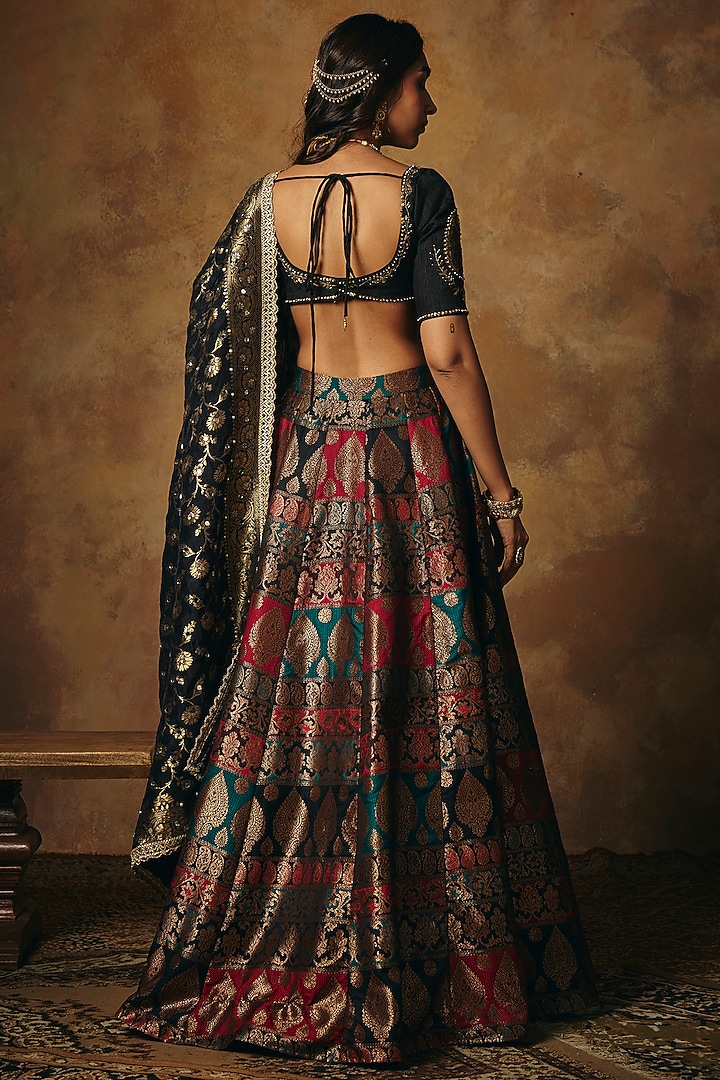 Black Banarasi Brocade Wedding Lehenga Set by Saanjh by Lea at Pernia's Pop Up Shop