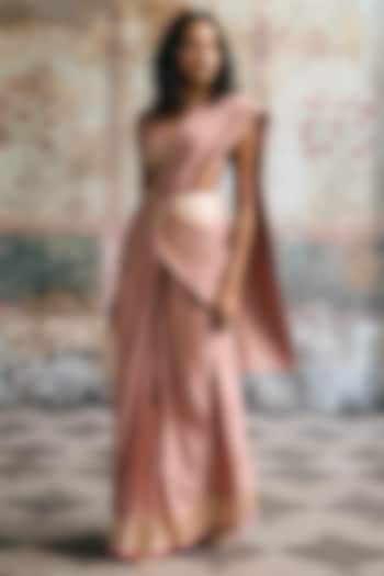 Mauve Banarasi Silk Pre-Draped Party Wear Saree Set by Saanjh by Lea at Pernia's Pop Up Shop