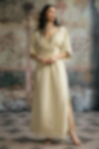 Ivory Silk Hand Embroidered Kaftan by Saanjh by Lea at Pernia's Pop Up Shop