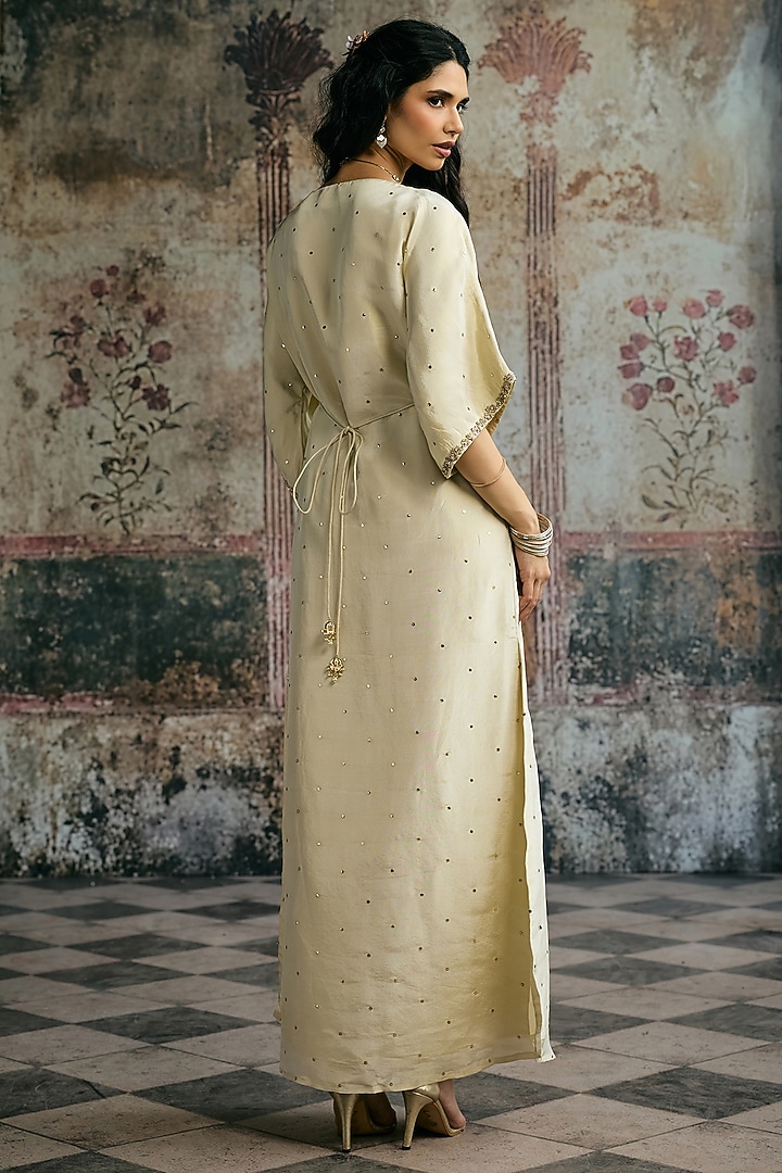 Ivory Silk Hand Embroidered Kaftan by Saanjh by Lea at Pernia's Pop Up Shop