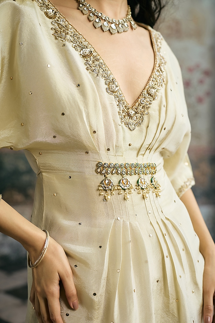 Ivory Silk Hand Embroidered Kaftan by Saanjh by Lea at Pernia's Pop Up Shop