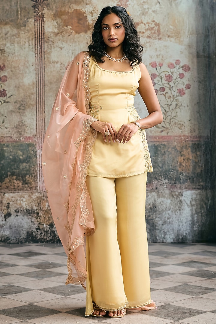 Yellow Silk Wedding Sharara Set by Saanjh by Lea at Pernia's Pop Up Shop