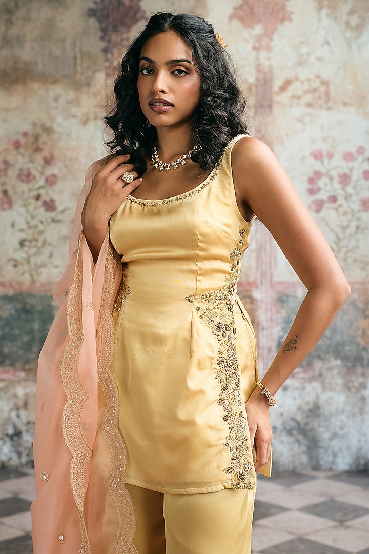 Yellow Silk Wedding Sharara Set by Saanjh by Lea at Pernia's Pop Up Shop