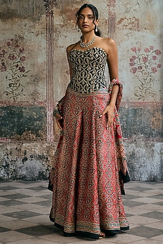 Multi-Colored Modal Satin Printed Gharara Set by Saanjh by Lea