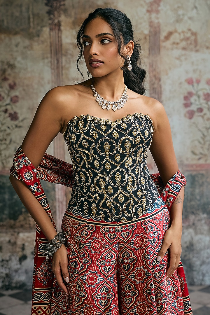 Multi-Colored Modal Satin Printed Gharara Set by Saanjh by Lea at Pernia's Pop Up Shop