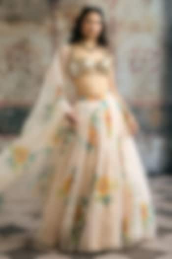 Multi-Colored Organza Beadwork & Printed Wedding Lehenga Set by Saanjh by Lea at Pernia's Pop Up Shop