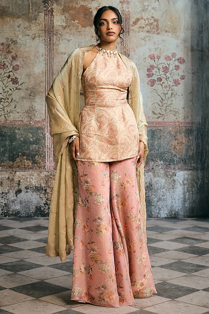 Prach Brocade Floral Printed Party Wear Sharara Set by Saanjh by Lea at Pernia's Pop Up Shop