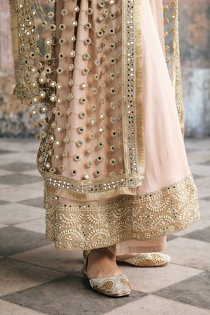 Beige Raw Silk Hand Embroidered Bridal Anarkali Set by Saanjh by Lea at Pernia's Pop Up Shop